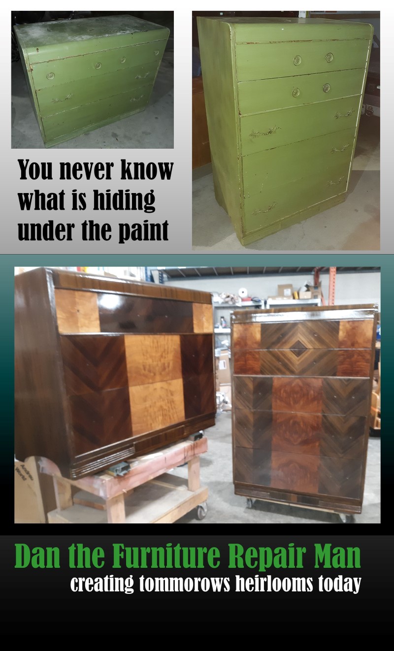 waterfall veneer dressers restored